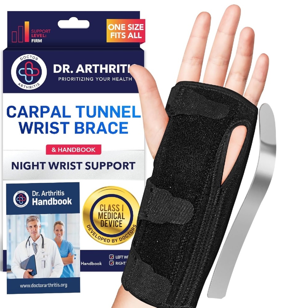 BLACK WRIST BRACE SUPPORT CARPAL TUNNEL WRAP DR ARTHRITIS LIGHTWEIGHT REUSABLE